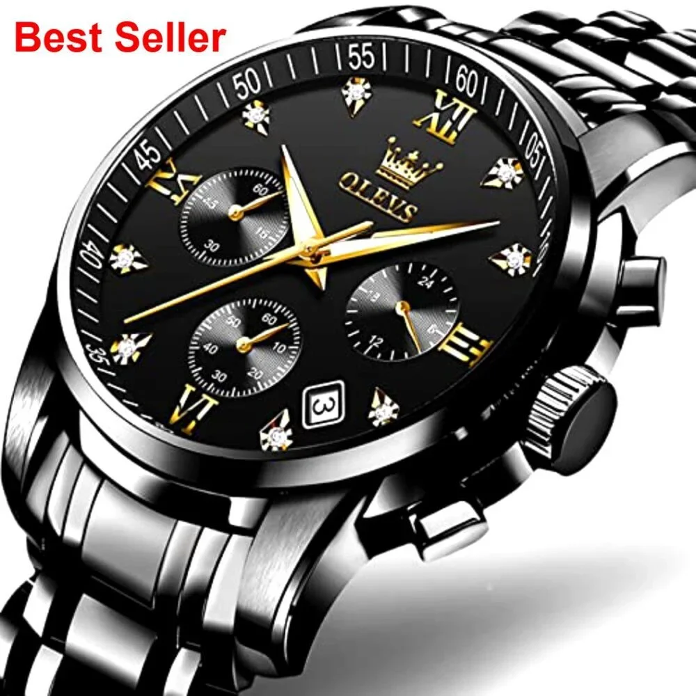 Stainless Steel Waterproof Quartz Analog Watch with Adjustable Bracelet